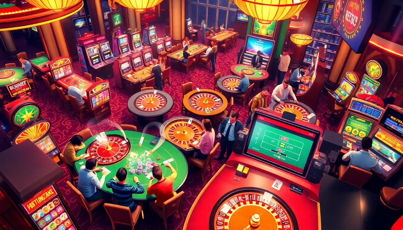 Gamblers enjoying a thrilling night at the casino with betting activities centered around https://uu88.ngo/, featuring poker, roulette, and slot machines.