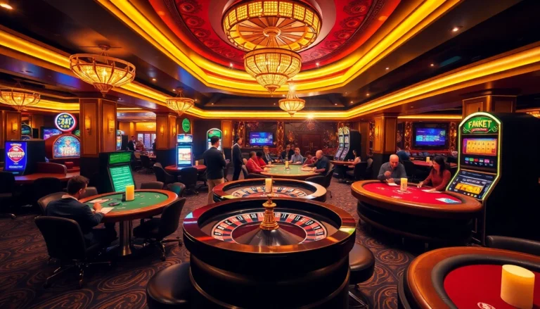Explore the excitement of f8bet with vivid casino activity featuring roulette wheels, dynamic poker games, and winning slot machines.