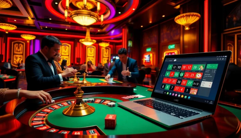 Players enjoying intense roulette action at uu88 casino with vibrant lights.